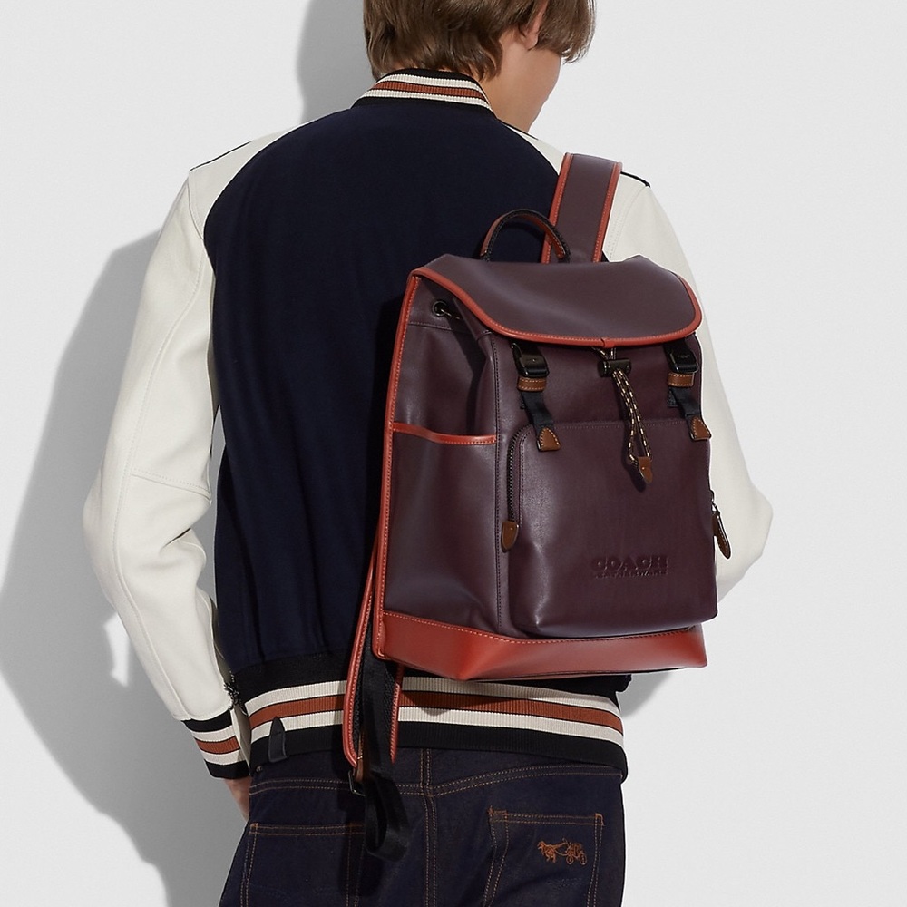 Coach League Flap Backpack in Maroon/Burnt Orange